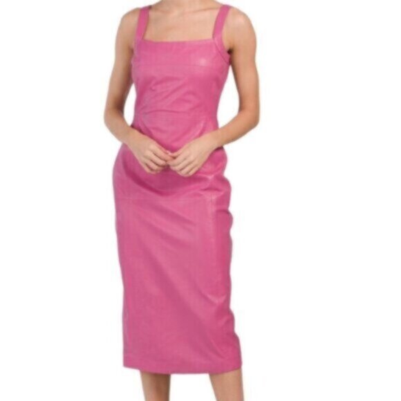 NWT Bod & Christensen Dina Pink Leather Midi Dress - Picture 1 of 11